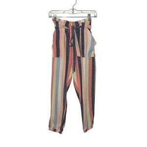 Indigo Rein striped linen blend high waisted joggers with waist tie and pockets